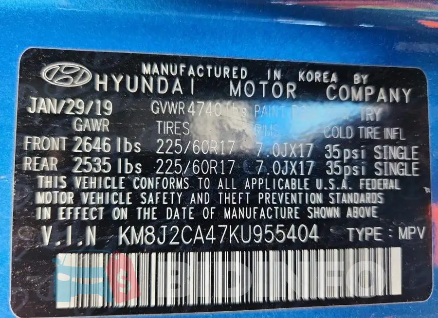 KM8J2CA47KU955404 Photo# 14