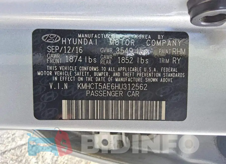 KMHCT5AE6HU312562 Photo# 12