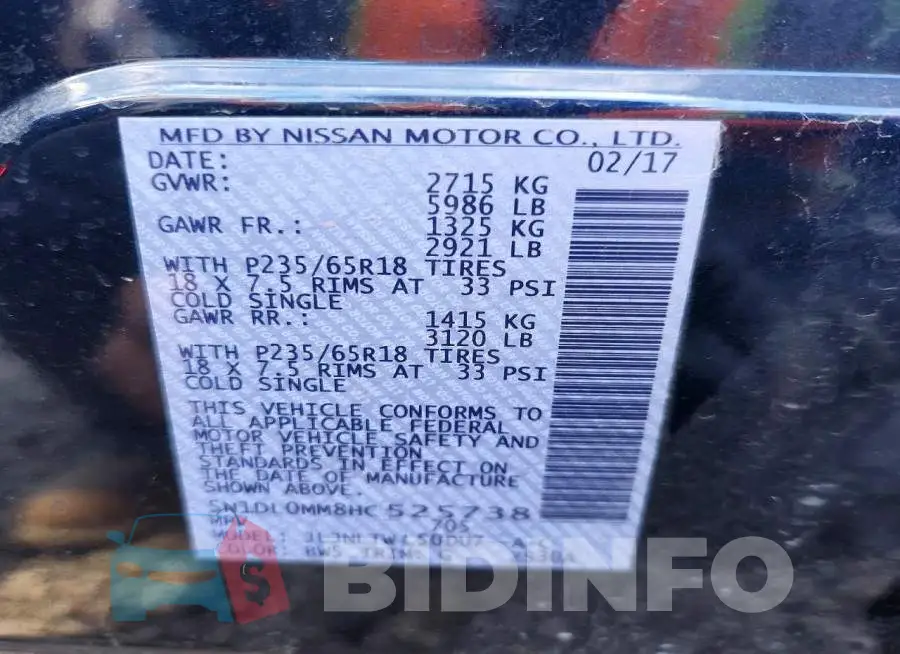 5N1DL0MM8HC525738 Photo# 13