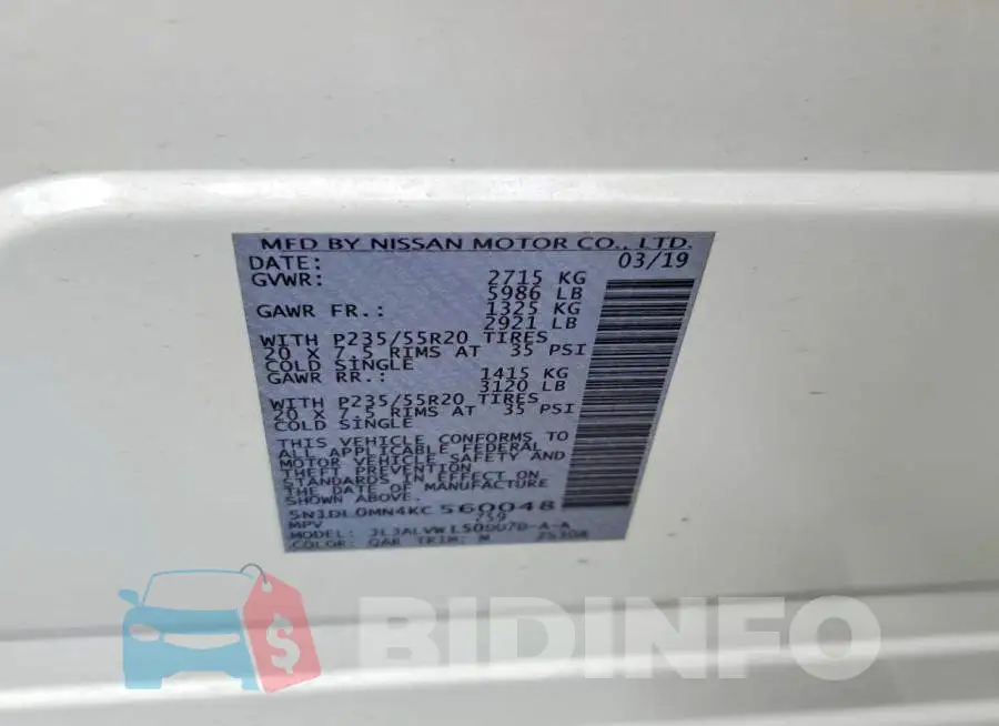 5N1DL0MN4KC560048 Photo# 13