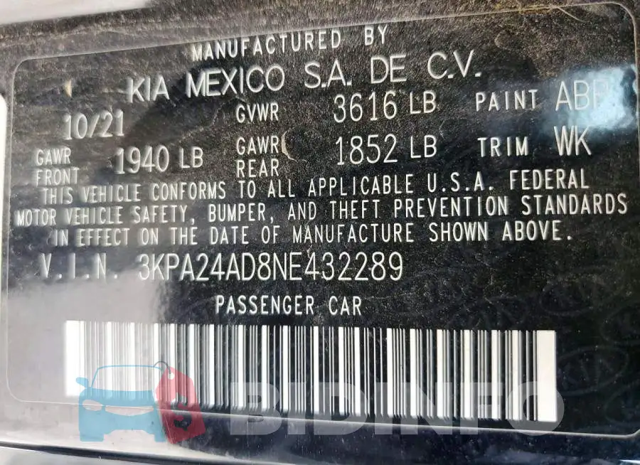 3KPA24AD8NE432289 Photo# 12
