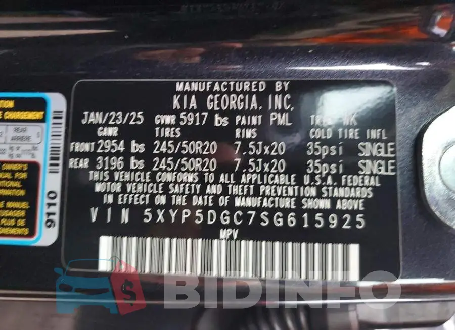 5XYP5DGC7SG615925 Photo# 13