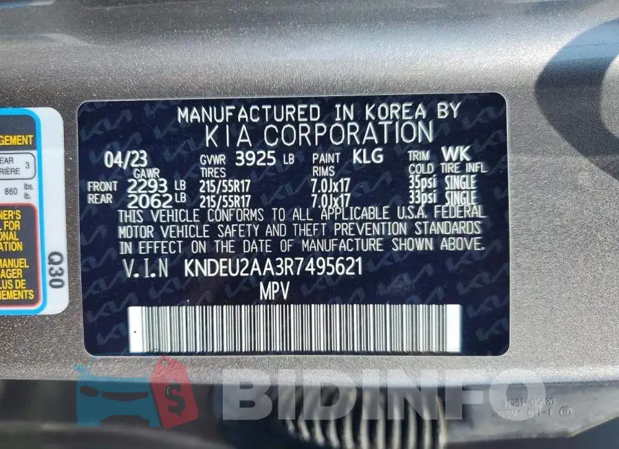KNDEU2AA3R7495621 Photo# 12