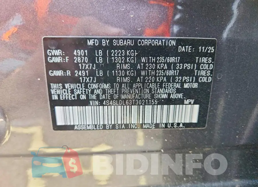 4S4SLDL63T3021155 Photo# 12