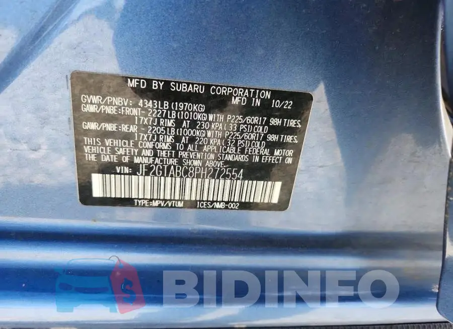 JF2GTABC8PH272554 Photo# 13