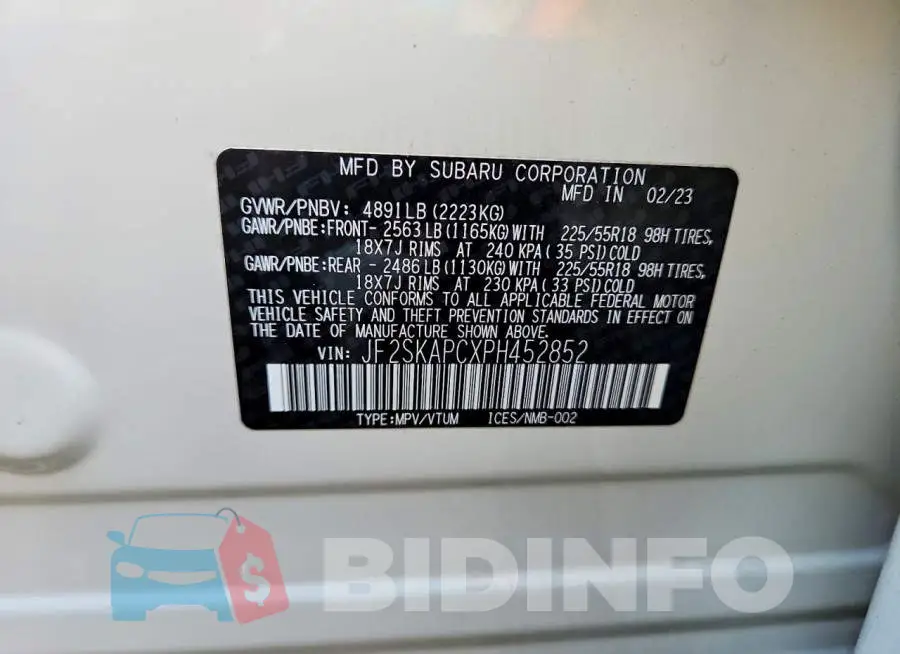 JF2SKAPCXPH452852 Photo# 12