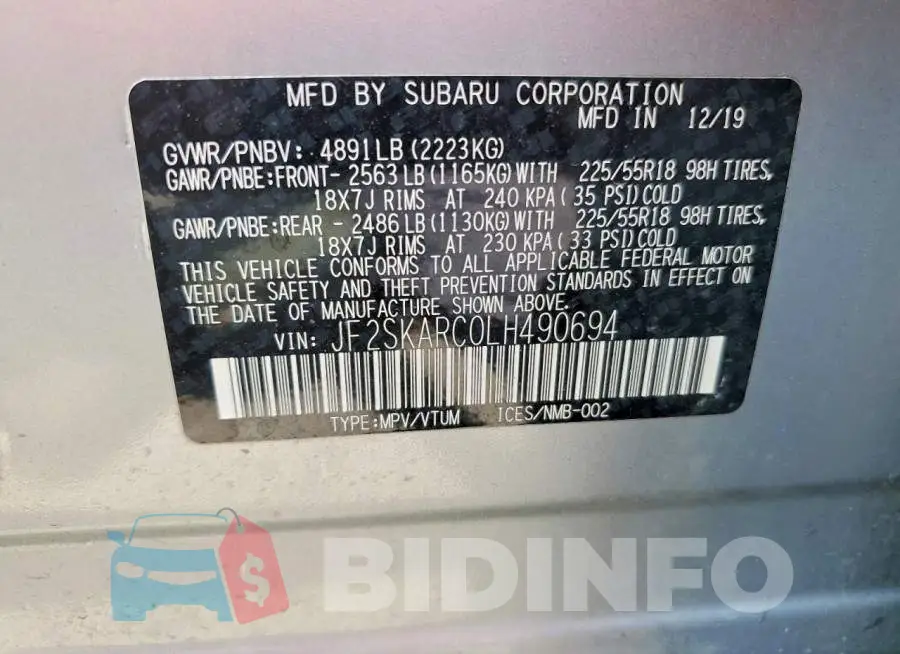 JF2SKARC0LH490694 Photo# 13