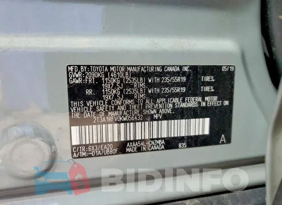 2T3A1RFV0KW056432 Photo# 13