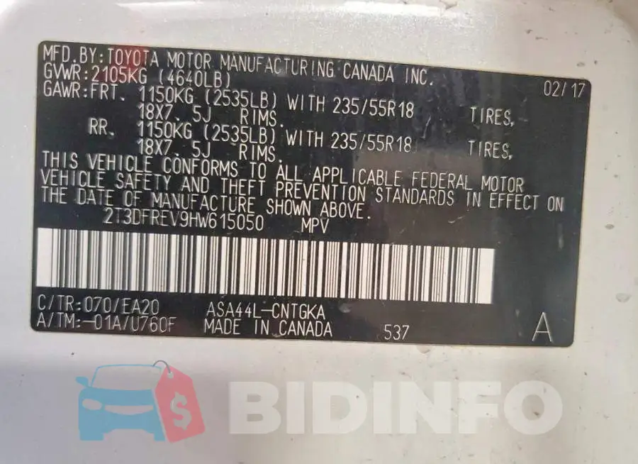 2T3DFREV9HW615050 Photo# 13