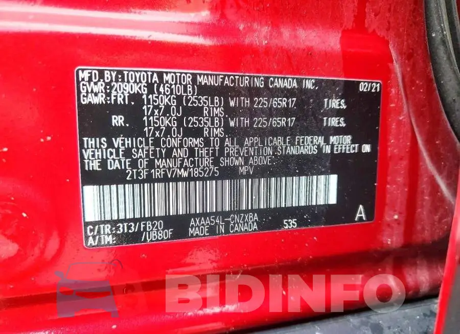 2T3F1RFV7MW185275 Photo# 14