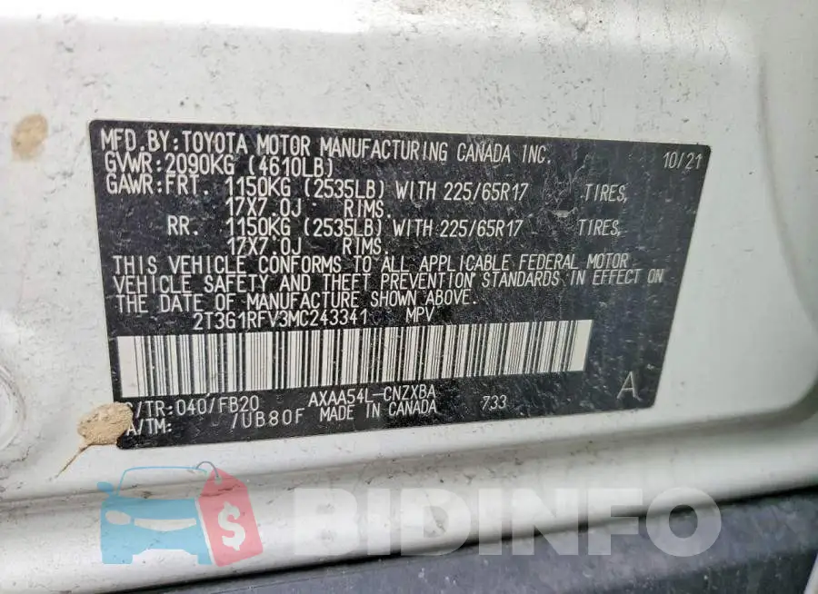 2T3G1RFV3MC243341 Photo# 12