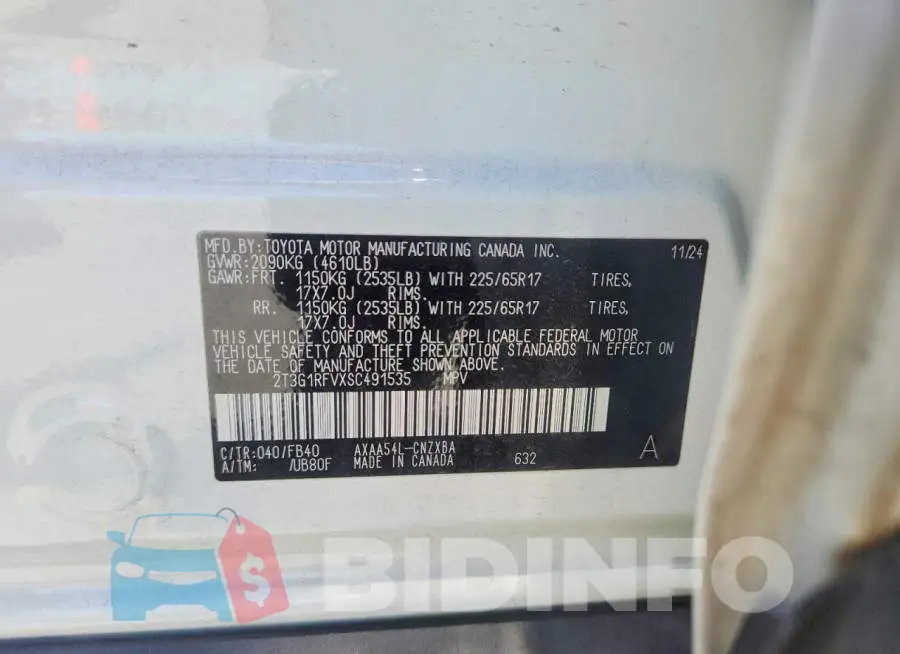 2T3G1RFVXSC491535 Photo# 13