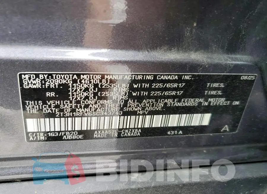 2T3H1RFV6SC343743 Photo# 13