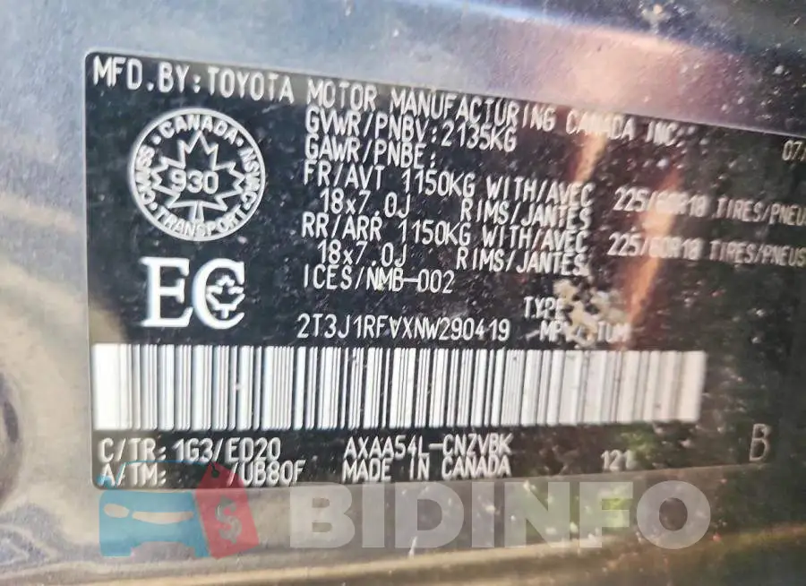 2T3J1RFVXNW290419 Photo# 13