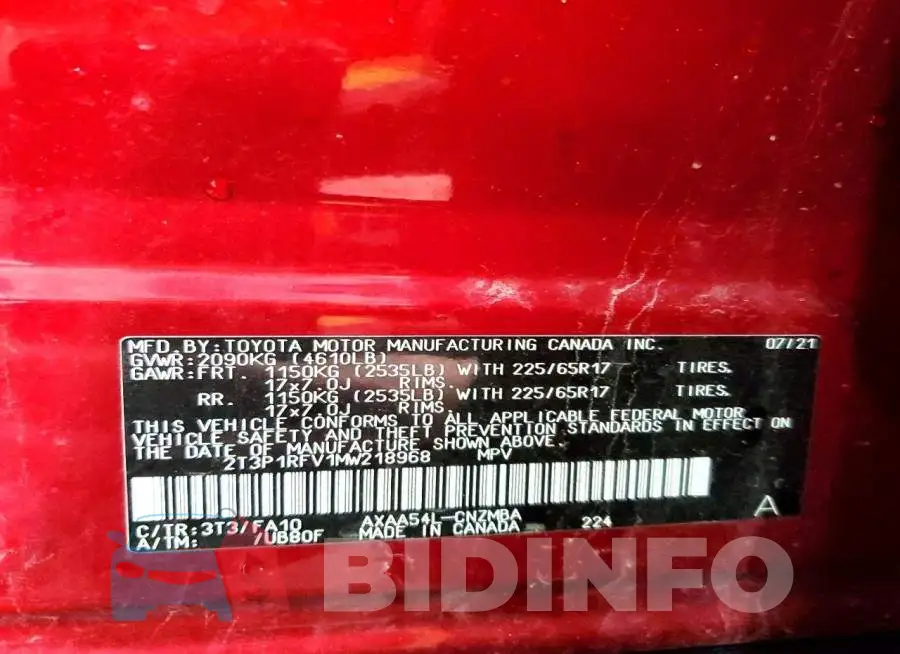 2T3P1RFV1MW218968 Photo# 13