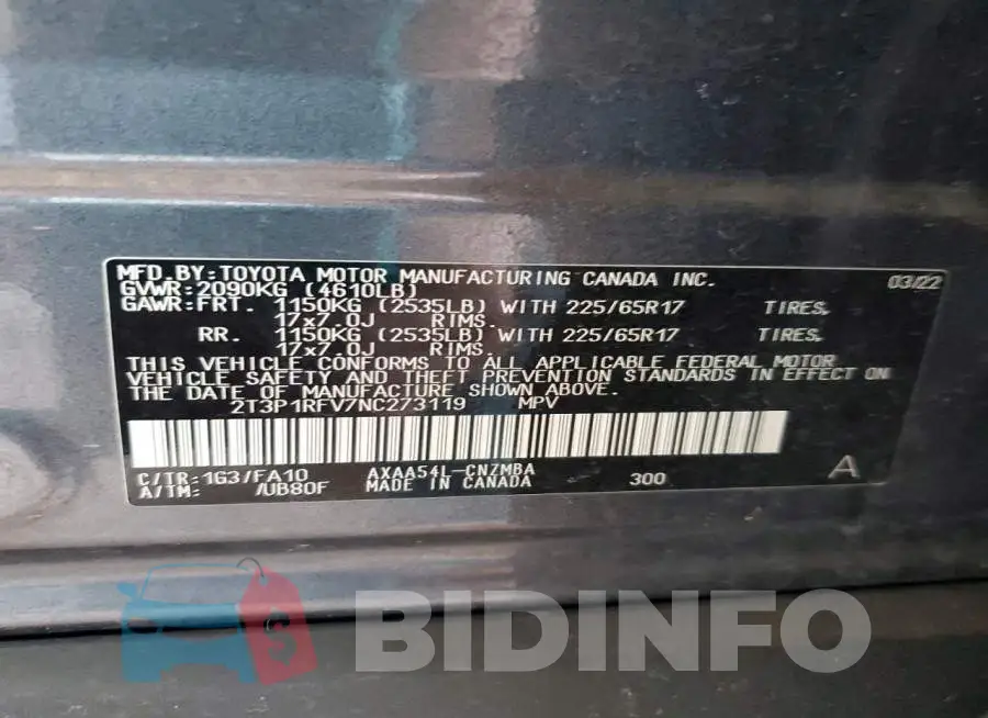 2T3P1RFV7NC273119 Photo# 13