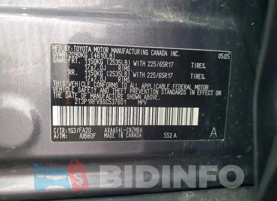 2T3P1RFV9SC537601 Photo# 13
