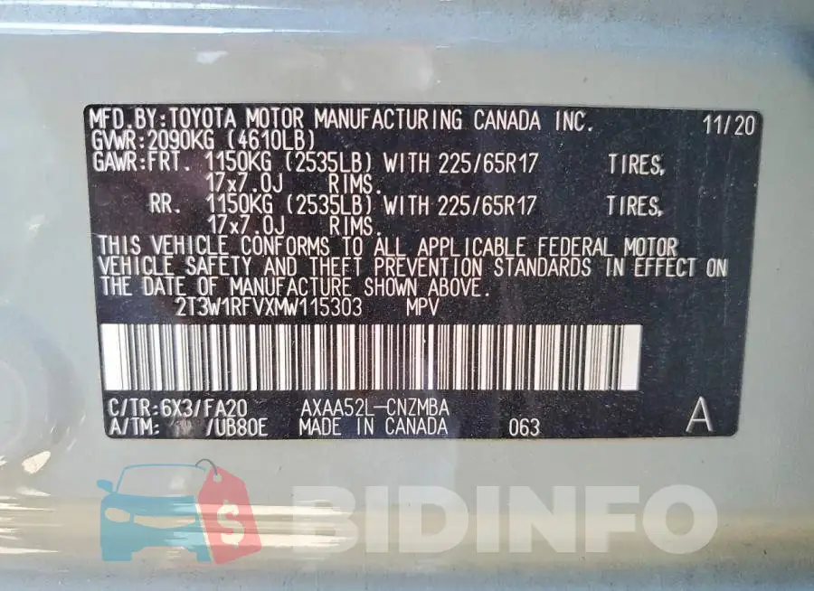 2T3W1RFVXMW115303 Photo# 12