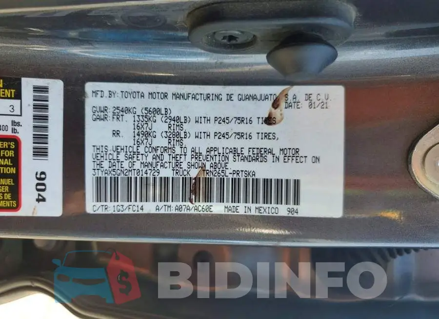 3TYAX5GN2MT014729 Photo# 12
