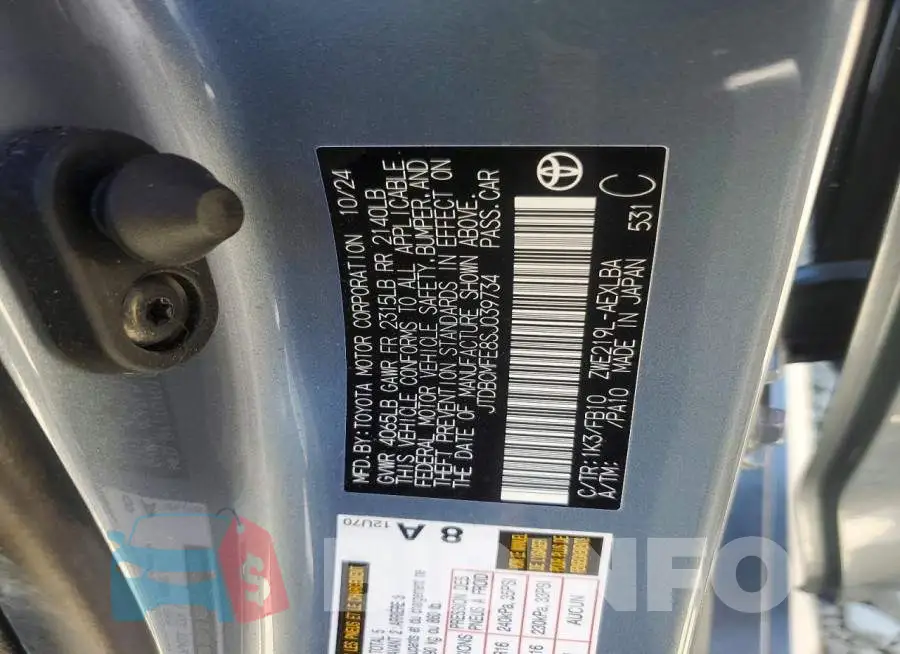 JTDBCMFE8SJ039734 Photo# 13