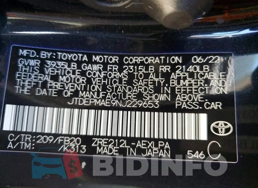 JTDEPMAE9NJ229653 Photo# 12