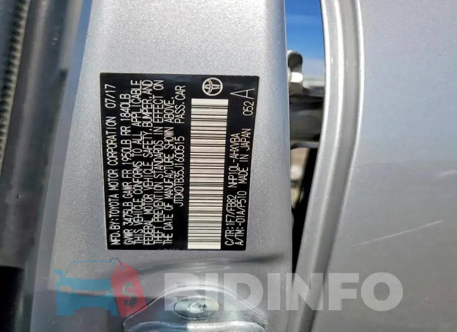 JTDKDTB35J1600515 Photo# 12