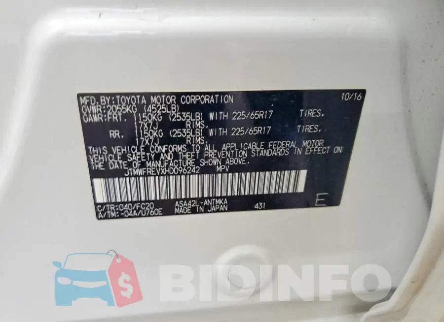 JTMWFREVXHD096242 Photo# 13