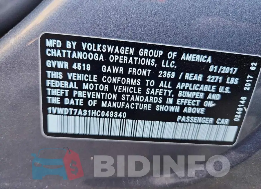 1VWDT7A31HC049340 Photo# 12
