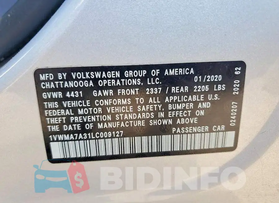 1VWMA7A31LC009127 Photo# 12