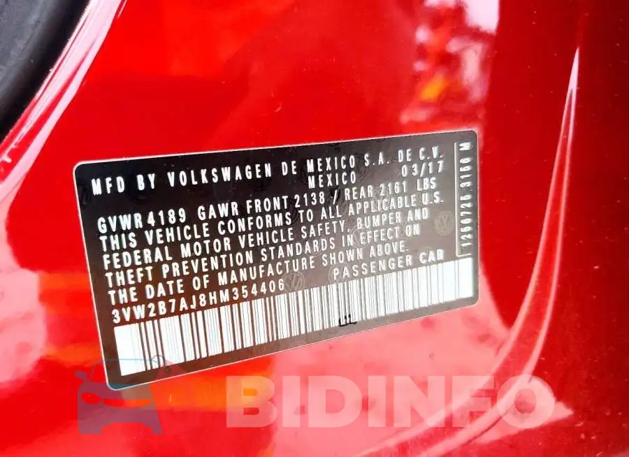 3VW2B7AJ8HM354406 Photo# 12