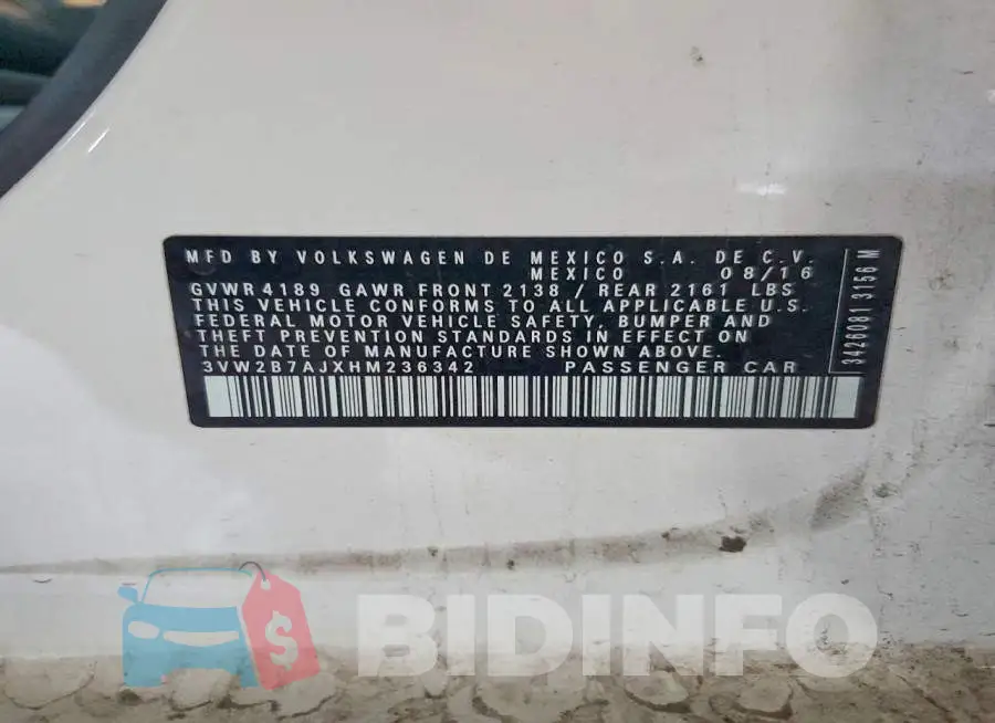 3VW2B7AJXHM236342 Photo# 13
