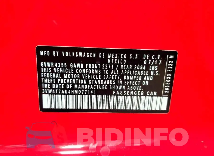 3VW4T7AU4HM077141 Photo# 12