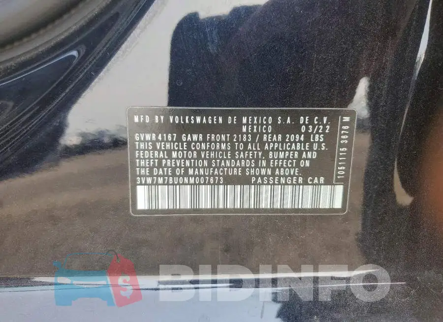 3VW7M7BU0NM007673 Photo# 12