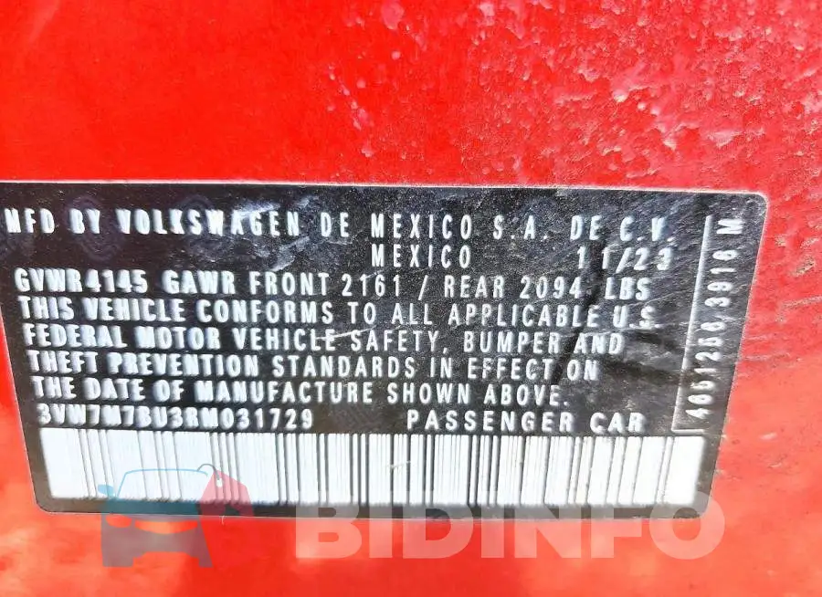 3VW7M7BU3RM031729 Photo# 12
