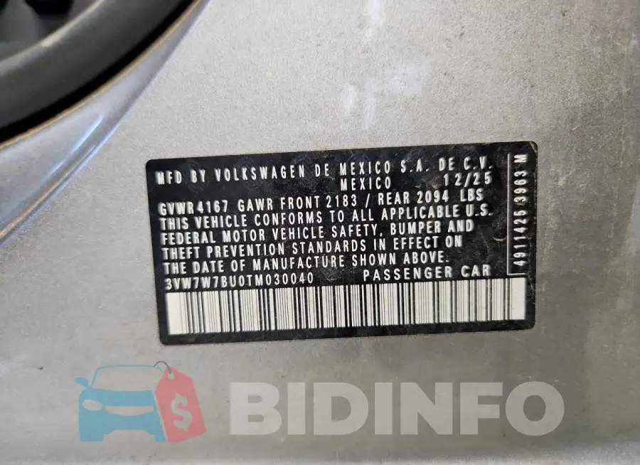 3VW7W7BU0TM030040 Photo# 12