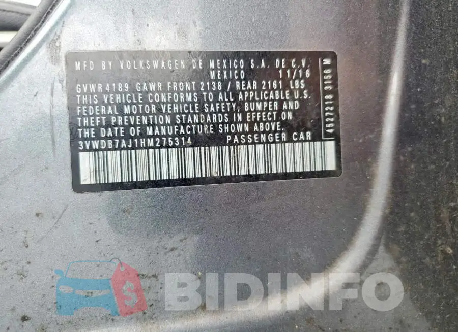 3VWDB7AJ1HM275314 Photo# 12