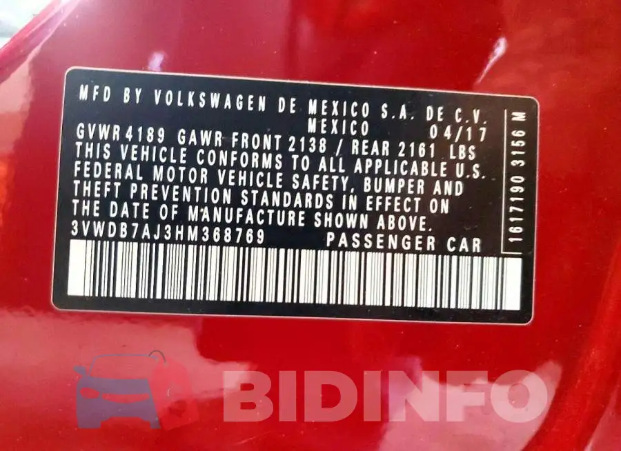 3VWDB7AJ3HM368769 Photo# 12