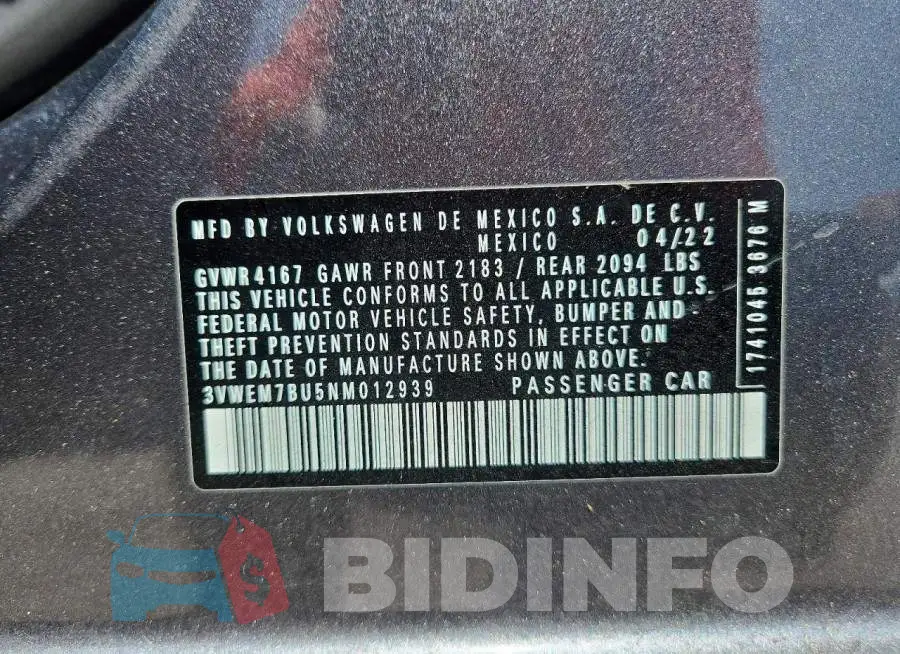 3VWEM7BU5NM012939 Photo# 13