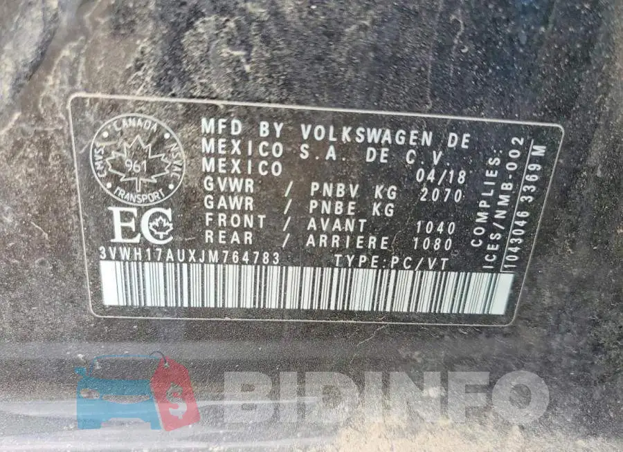 3VWH17AUXJM764783 Photo# 12