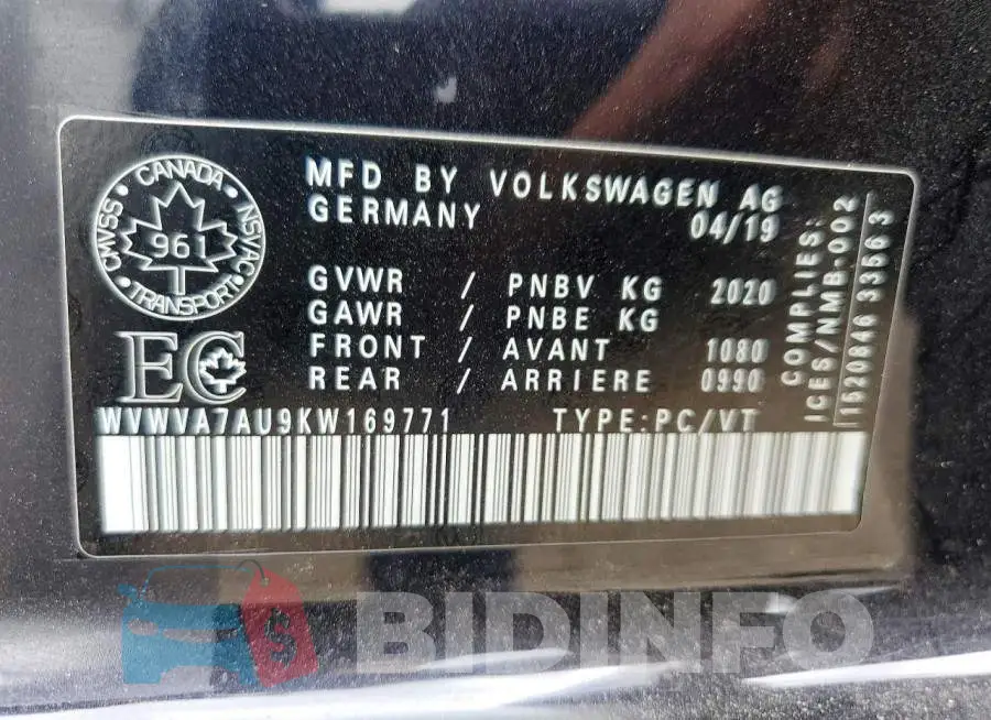 WVWVA7AU9KW169771 Photo# 12