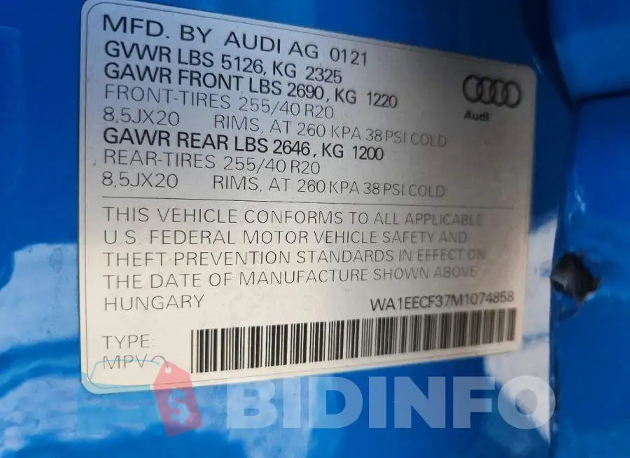 WA1EECF37M1074858 Photo# 12