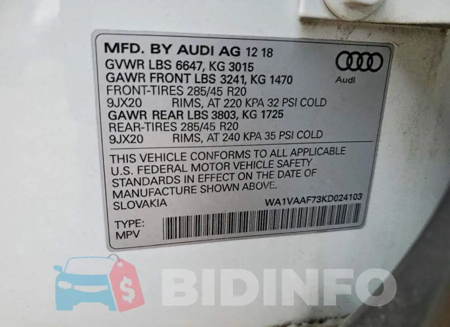 WA1VAAF73KD024103 Photo# 13