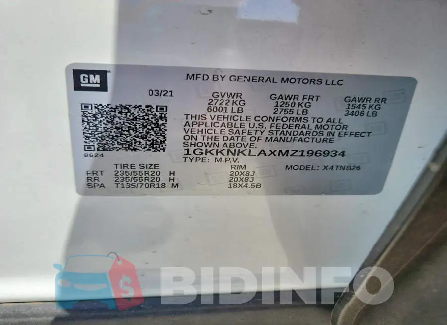 1GKKNKLAXMZ196934 Photo# 12