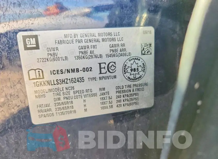 1GKKNLLS3HZ162435 Photo# 13