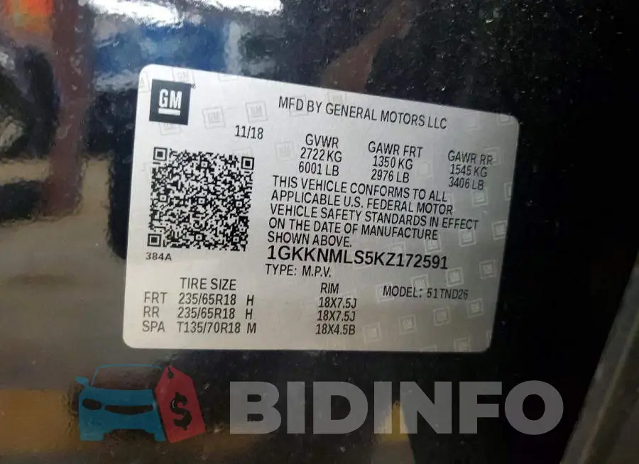 1GKKNMLS5KZ172591 Photo# 13