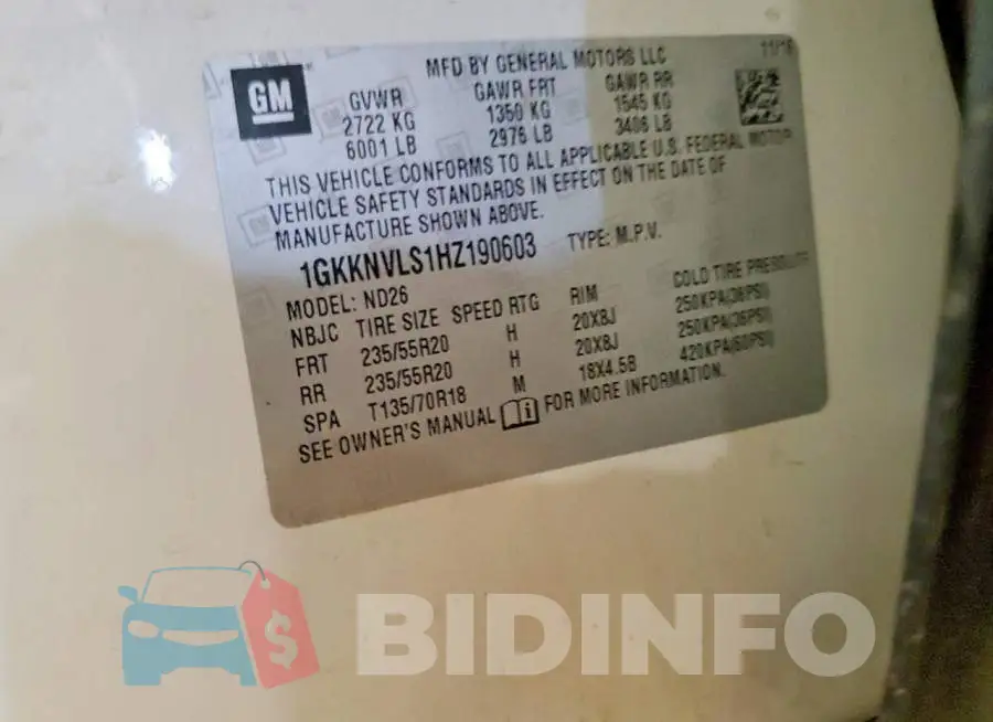 1GKKNVLS1HZ190603 Photo# 12