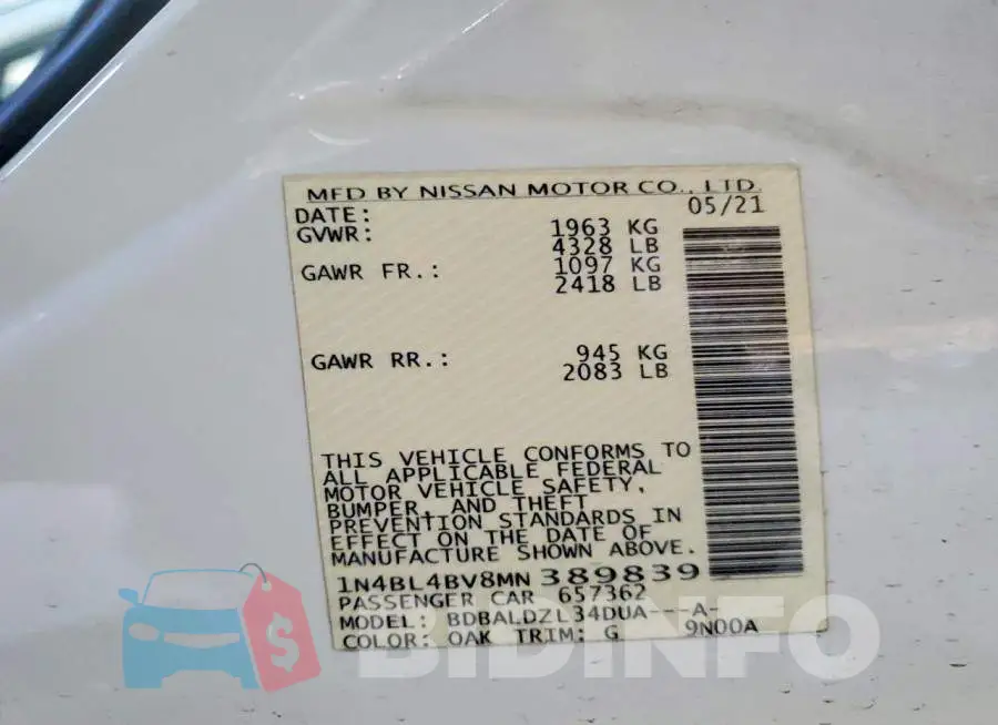 1N4BL4BV8MN389839 Photo# 12