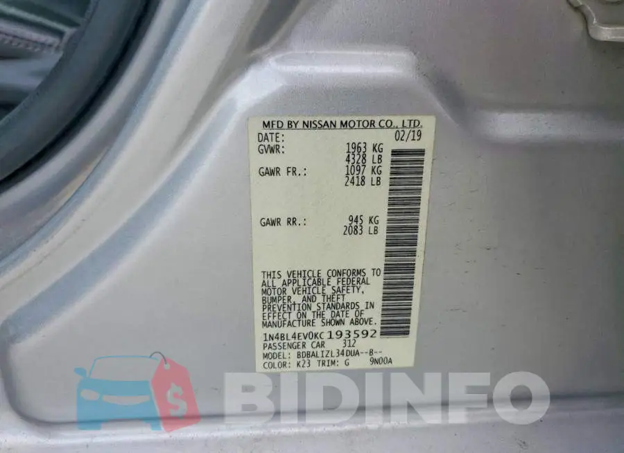 1N4BL4EV0KC193592 Photo# 13