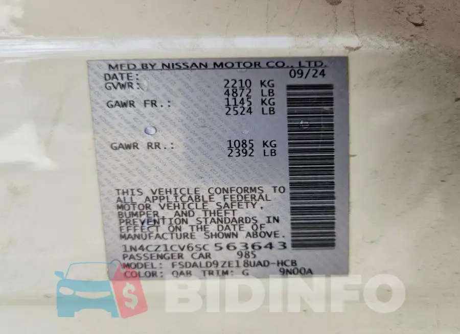 1N4CZ1CV6SC563643 Photo# 13