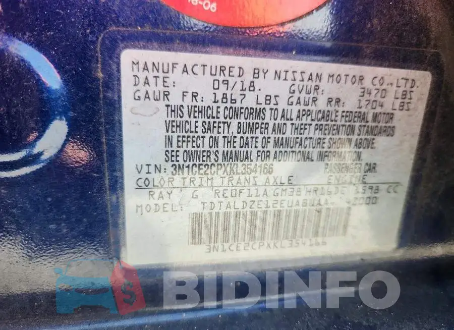 3N1CE2CPXKL354166 Photo# 13